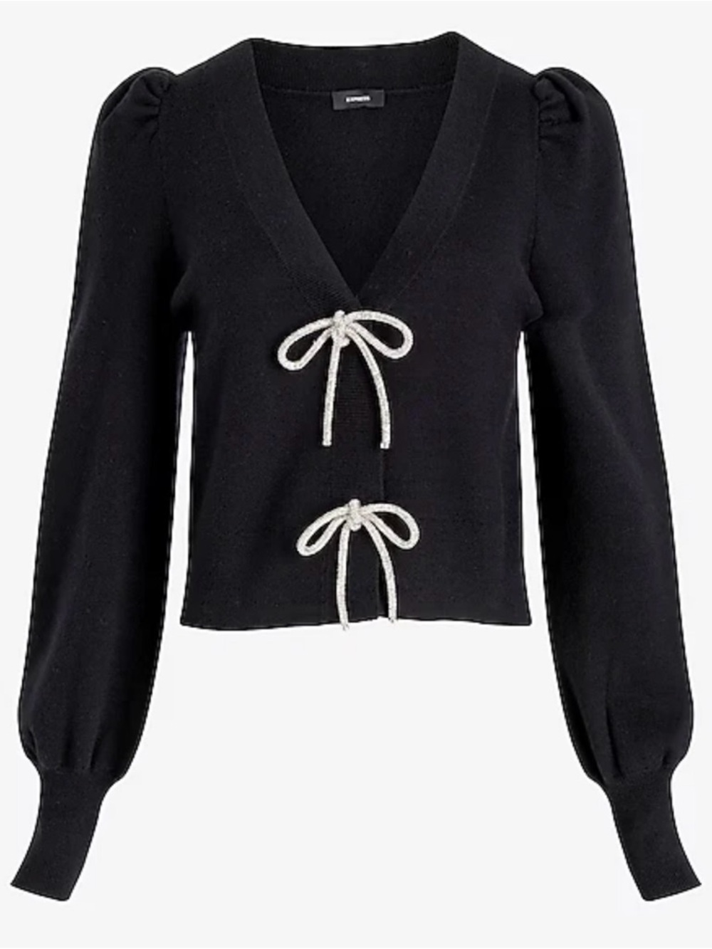 NWT Express Black Puff Sleeve Tie Front Cardigan Sweater XL
